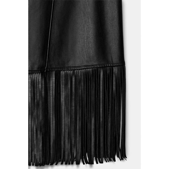 ZARA FAUX LEATHER FRINGED MIDI SKIRT - Picture 11 of 11